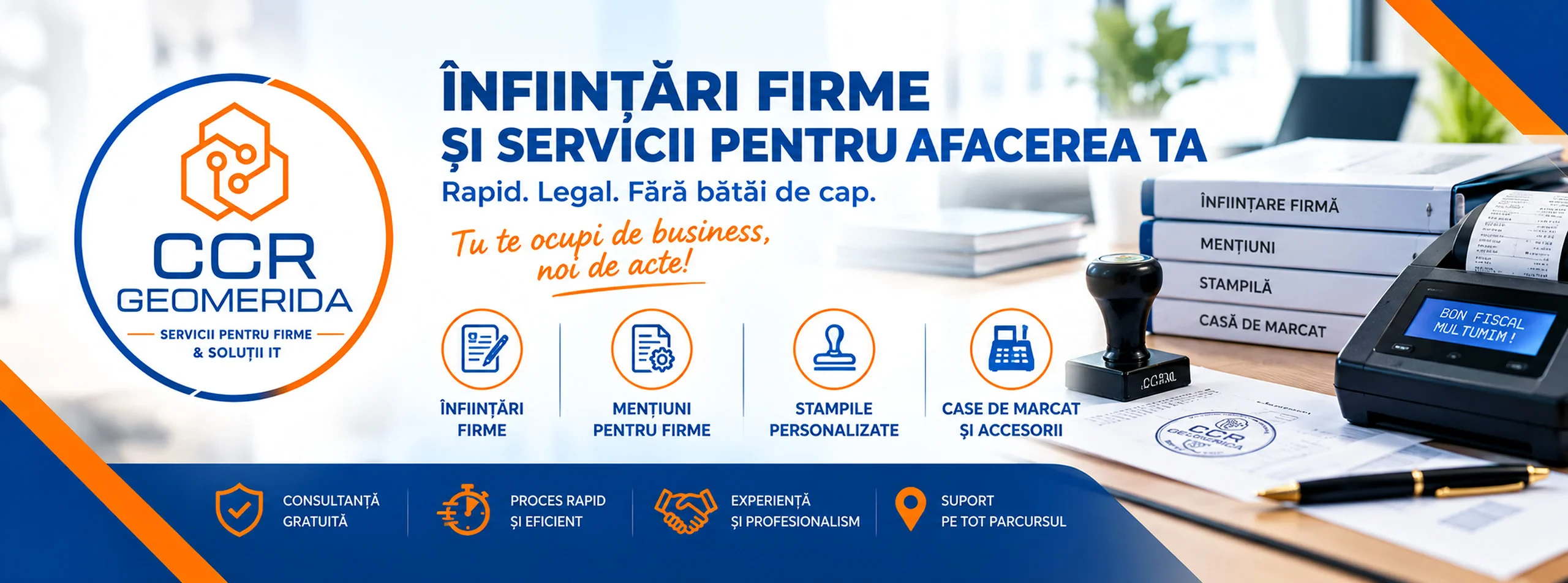 Infiintari firme, stampile, semnaturi digitale, case de marcat.